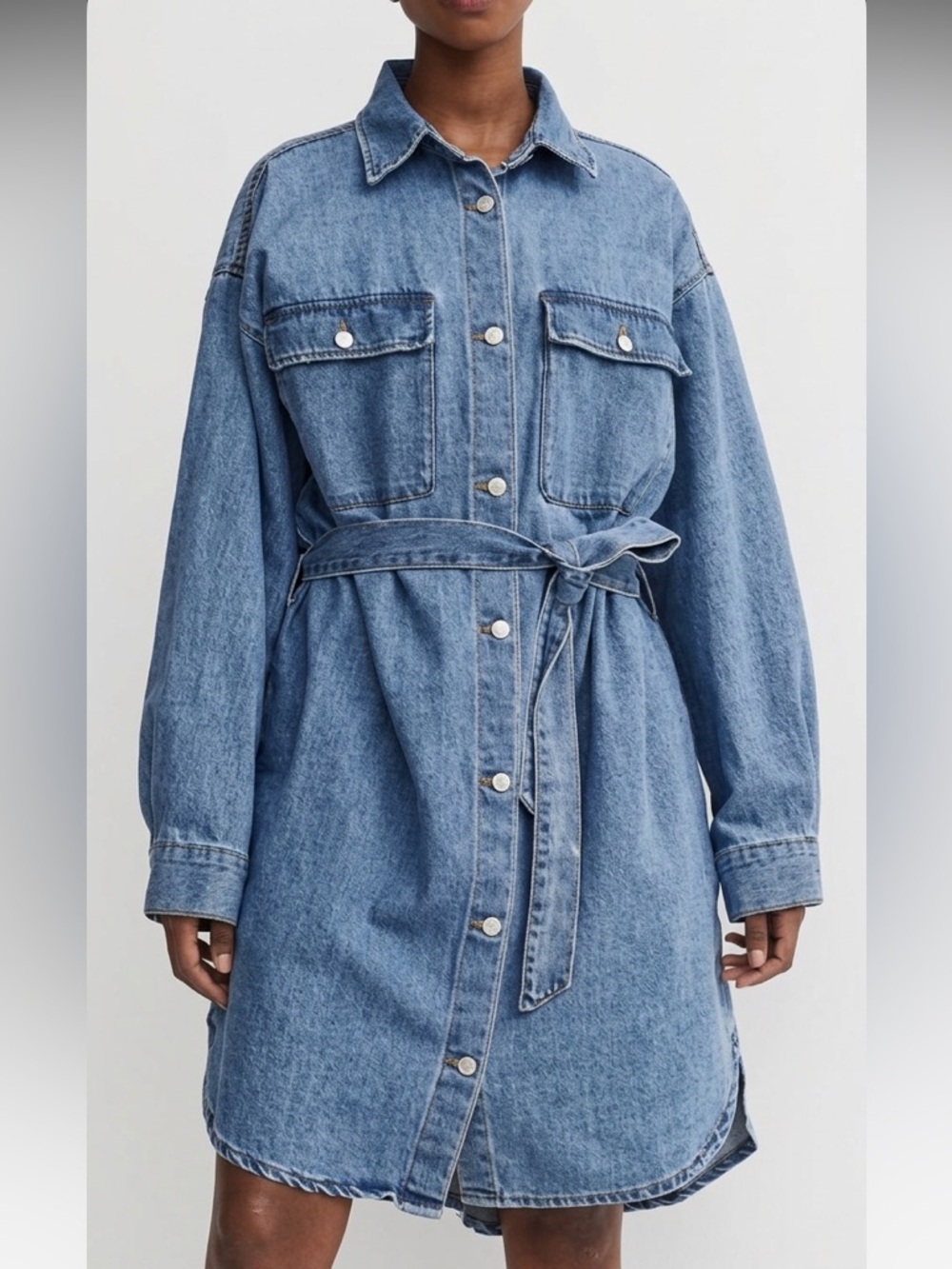 &Denim H&M size M Button-Up Shirt Dress with Tie Belt western classic - Picture 7 of 7